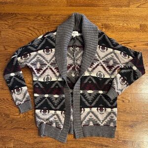 American Eagle Outfitters Women’s Aztec Cardigan in Gray, Black, and Burgundy